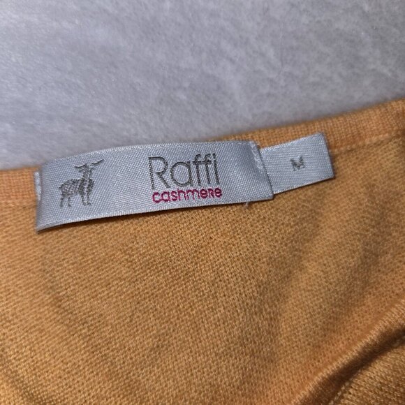 Raffi Cashmere V-Neck front and back Off The Shoulder Sweater, M, Peach Color - Picture 5 of 9